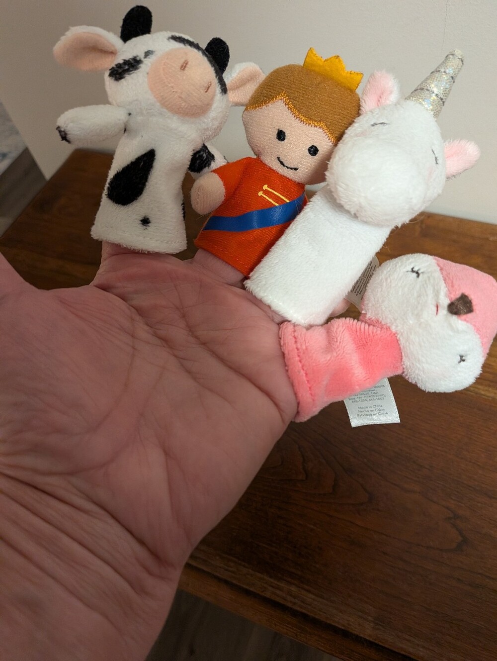 Carters Finger Puppets X 4. Fox, Unicorn, Cow And King. GUC .